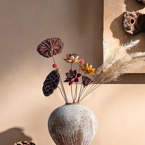 Vaso in Ceramica Stile Wabi-Sabi per Fiori Secchi in Soggiorno