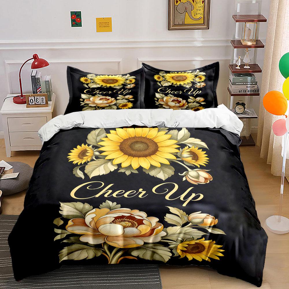 

Sunflowers and roses motif. Bedding sets Duvet cover sets Duvet covers Pillowcases(1 * Duvet Cover 2 * Pillowcases, without duvet insert) 135x200cm