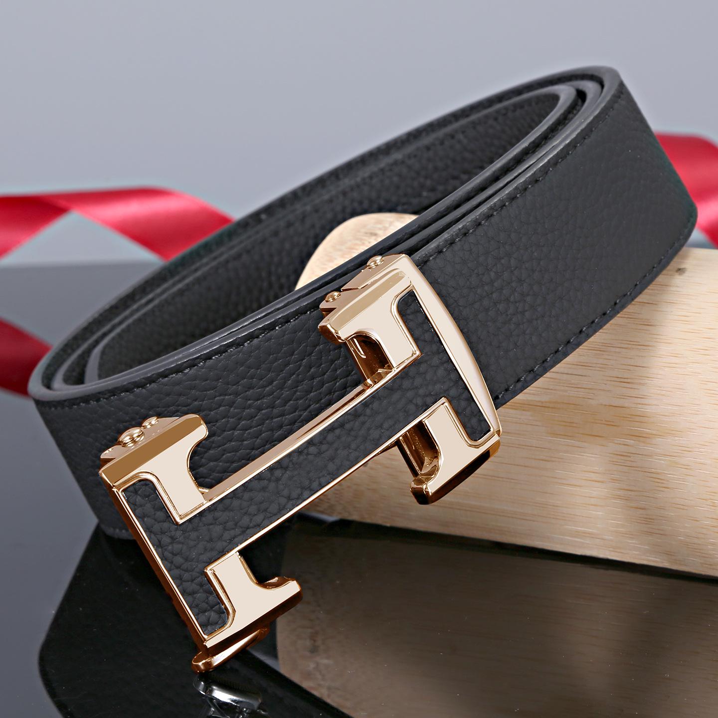 

Мужской двусторонний ремень из чистой коровьей кожи с автоматической пряжкой - Повседневный, Модный, Универсальный для джинсов 110cm