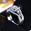 Crystal Female White Zircon Squarel Ring Set Fashion Vintage Silver Color Bridal Wedding Engagement  For Women