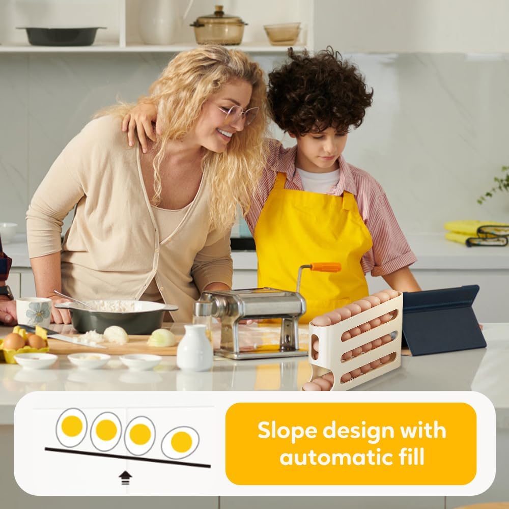Large-Capacity 4 Tiers Egg Holder Auto Rolling Fridge Egg Organizer Dispenser for Refrigerator Cabinet Kitchen Egg Storage Tray