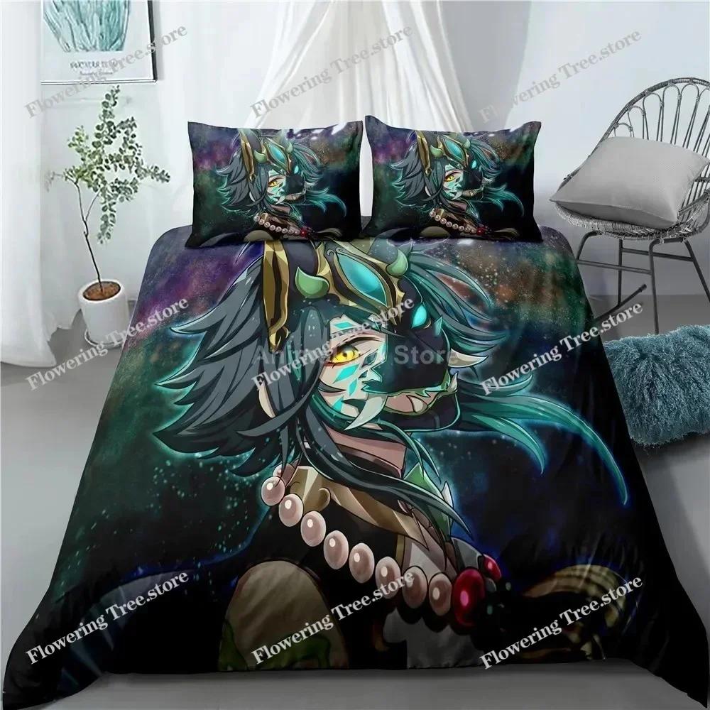 Genshin Impact Bedding Set Game Print Duvet Cover Quilt Soft Duvet Cover Sets Home Textile Queen King Size Girl Kids Room Decor0