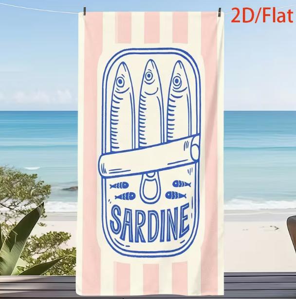 2D Flat Beach Towel Sardine Pattern Suitable for Travel Picnic Beach Camping Towel Bath Towel W40*H60(CM)