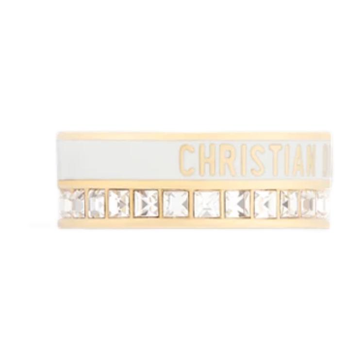 Dior Christian Logo Metal Ring Unisex Rings Gold White R2699WOMLQ_D301