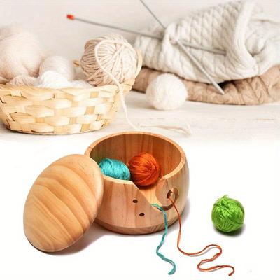 Yarn Storage Bowl Wooden Crochet Yarn Holder Knitting Wool Yarn Organizer Bowls with Hole Needlework Supplies Storage