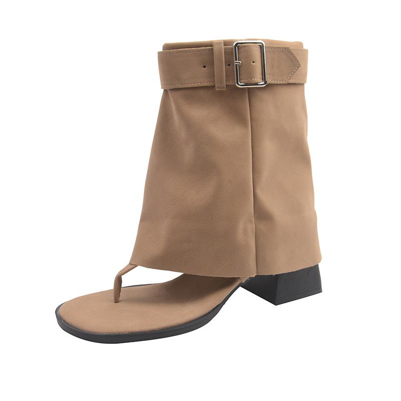 Retro Belt Buckle Toe Roman Cool Boots Women's Spring and Summer New Fashion Temperament Thin Versatile Thick Heel Short Boots