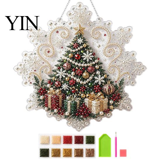 Weihnachts Bastelsets für Erwachsene Perlmutt Malerei Sonnenfänger Kunst-Set, Acryl Schneeflockenform Brett Dekorative Edelstein Schmucksteine Sets mit