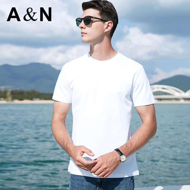 Off shelves [Mulberry Silk+Modal] Knitted Jacquard Round Neck Short sleeved T-shirt for Men's Spring/Summer Solid Color Versatile Base Shirt