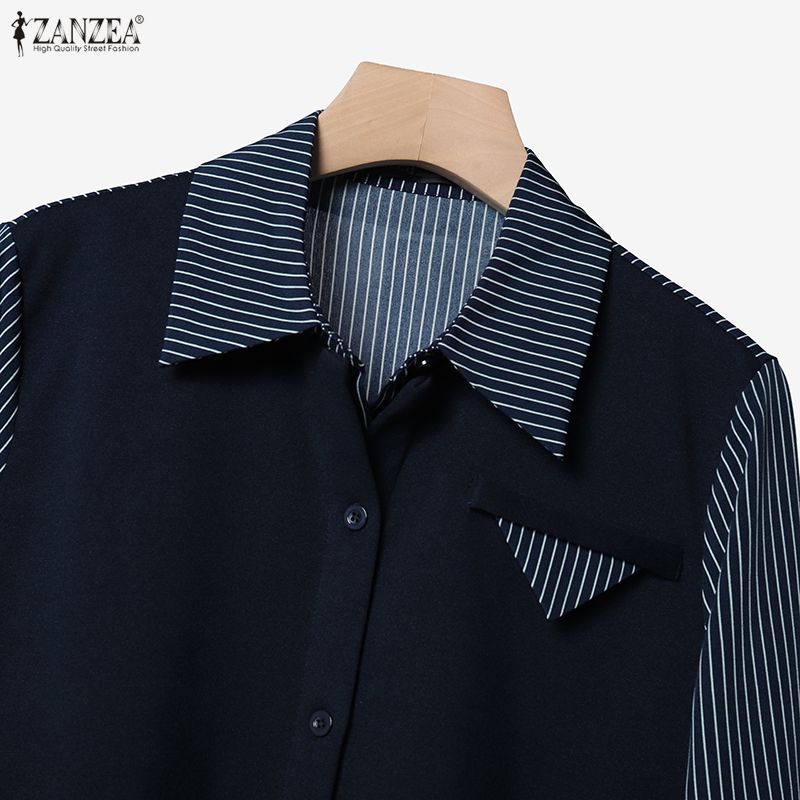 ZANZEA Women Splice Long Sleeve Blouse and Skirts Casual Two Piece Suit Sets