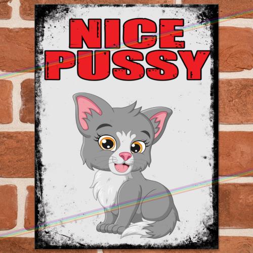 NICE PUSSY Funny Metal Signs Mancave Home Pub Shed Bar Cave Garage Gift Tin SignAluminum 20x30cm（7.8x11.8inch）