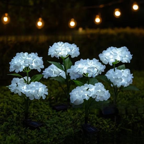Solar Hydrangea Light Solar Powered Garden Light Outdoor LED Flower Light with Stake for Pathway Patio Yard Decoration