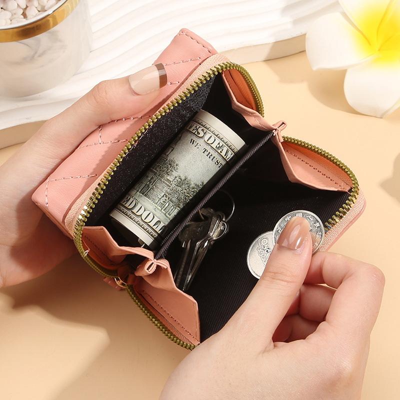 Women'S Wallet Tri Fold Card Bag Pu Multi Objects Pocket Short  Embroidered Love Pattern Korean Minimalist