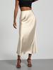 Women's Clothing Elegant Satin Midi Skirt Slim Fit High-Waisted Dress