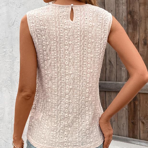 T-shirt Estiva da Donna Top Senza Maniche con Patchwork di Pizzo