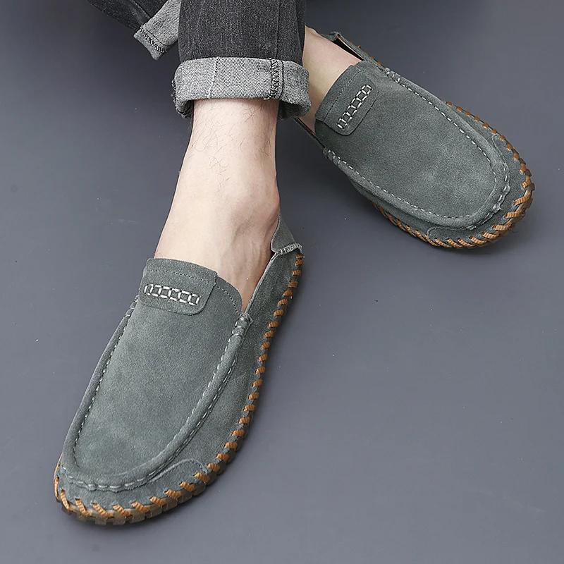 Men Loafers Handmade Sewn Moccasins Slip-on Male Flats Leather Casual Lightweight Men Shoes Daily Commute Footwear Driving Shoes