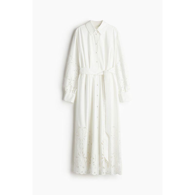 

Hm2025 Новая осенняя женская одежда Мода Повседневный Повседневный Вырез Вышитая рубашка-платье 1265567 White 155/80(XS)