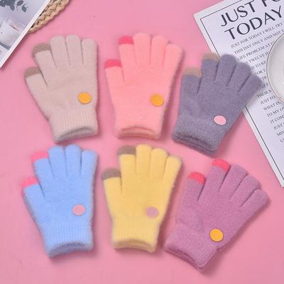 Children's Gloves Thin Winter Girls' Fingers Autumn and Winter Male Treasure Female Universal Cartoon Smiley Face Outdoor Knitted Gloves