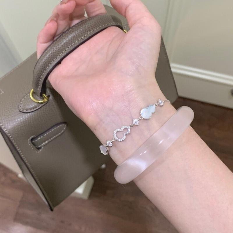 S925 Sterling Silver Gourd Bracelet Mother - of - Pearl Rhinestone Elegant New Chinese Style