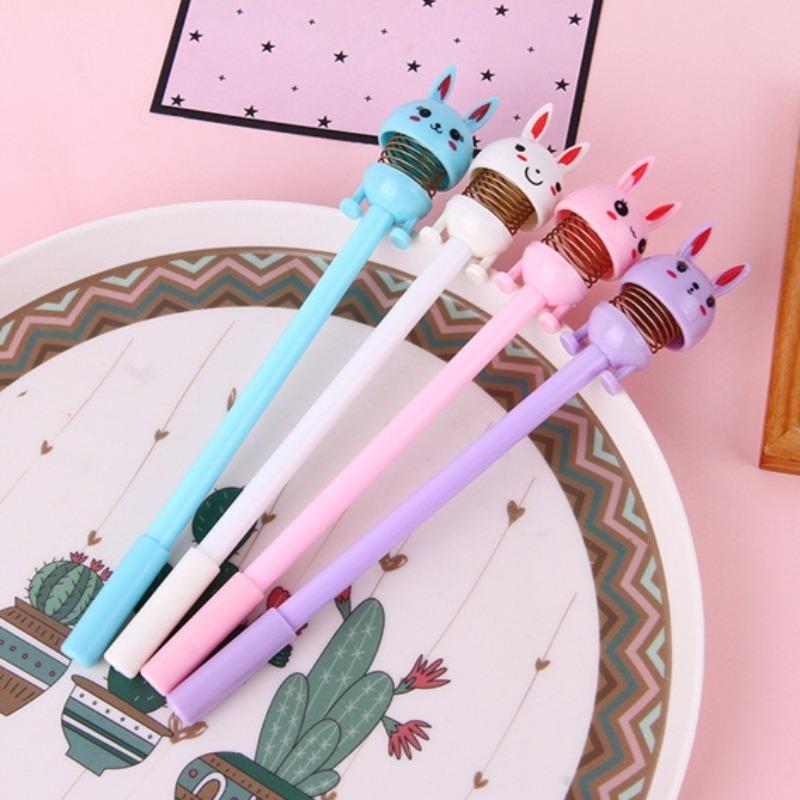 1Pc Cartoon Shaking Head Rabbit Gel Pen Kawaii Spring Bunny Pens 0.5mm Black Ink Student Stationery Funny School Office Stationery Gifts Back To Schoo