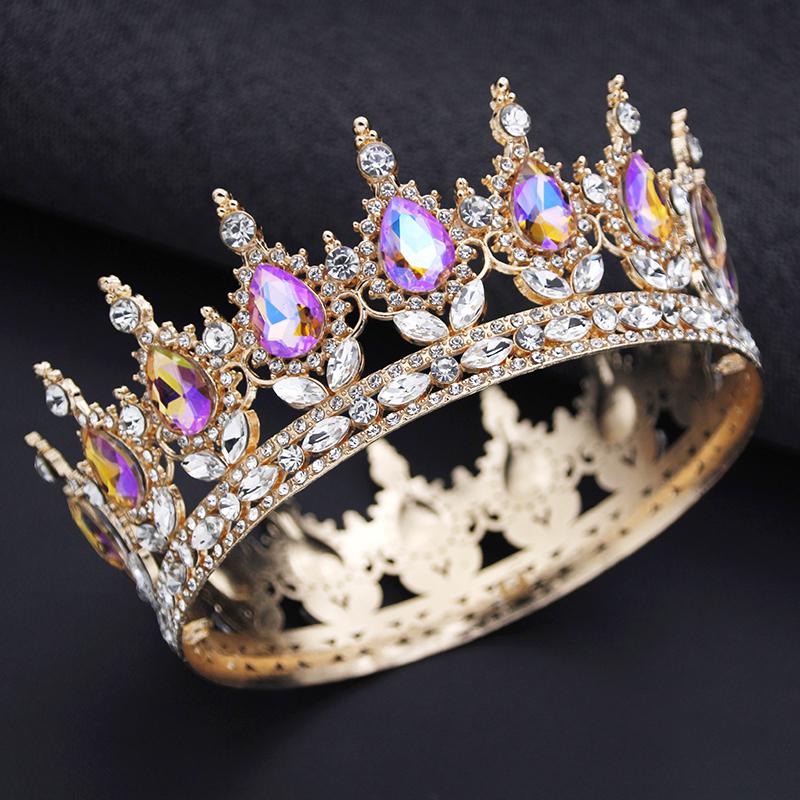 Royal Queen King Tiaras and Crowns for Women Princess Prom Wedding Party Full Round Diadem Bridal Hair Jewelry Accessories