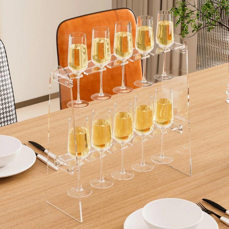 2/3 Tier Acrylic Champagne Glass Holder Champagne Stand Champagne Flute Glass Holder,Tabletop Stemware Hanging Display Rack