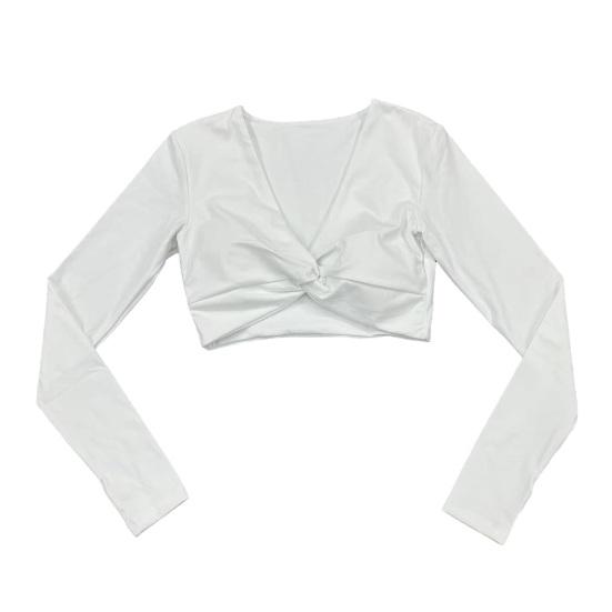 Long Sleeve Workout Tops for Women Twist Front Deep V Neck Cropped Athletic Top Yoga Pilates Gym Outfit
