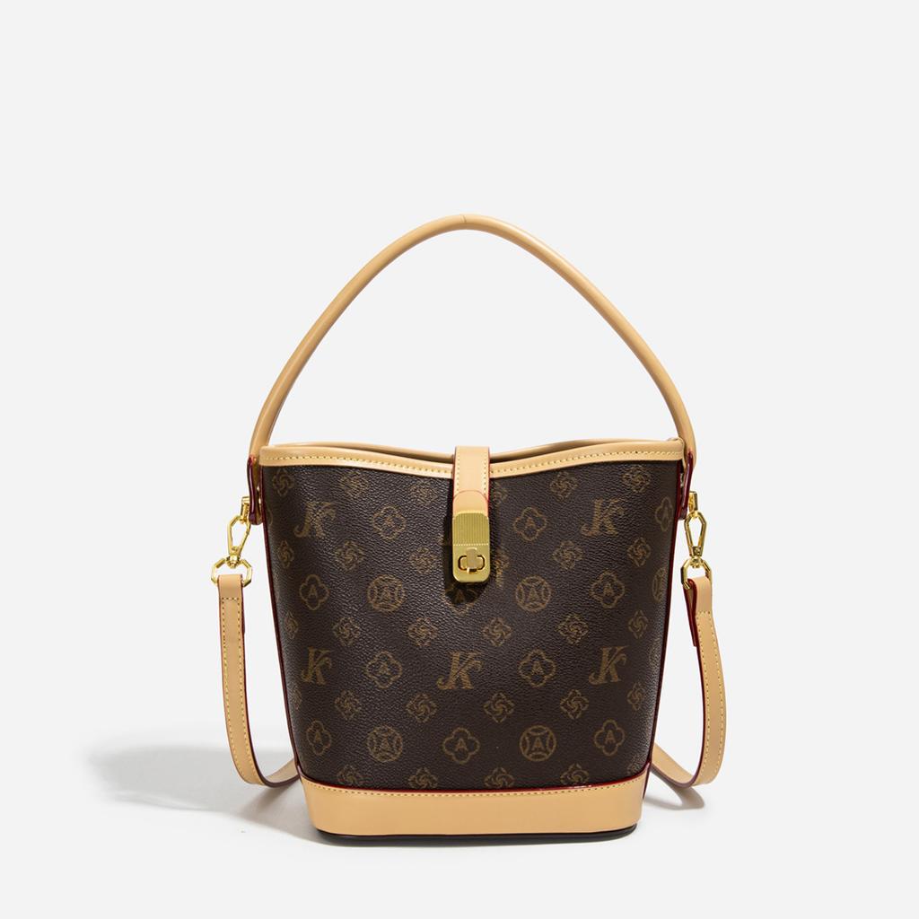 New Fashion Style Letter Lock Bucket Bag Portable Shoulder Oblique Span Women's Bag