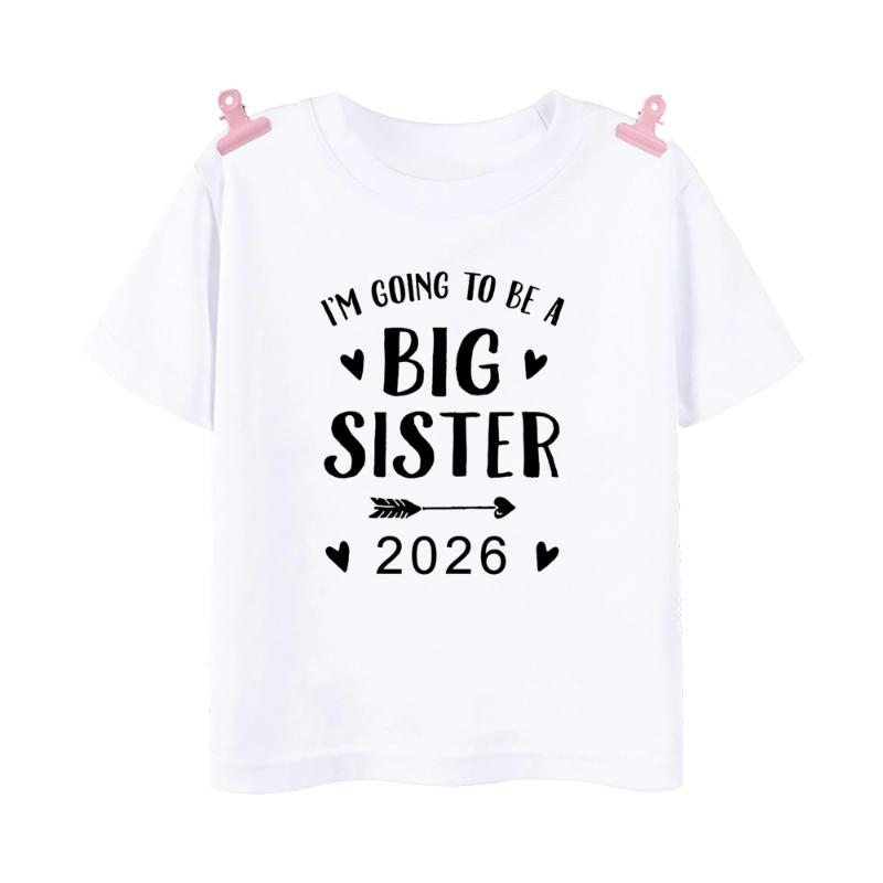 Big Sister 2026 Teenage Children Short Sleeve Tops T-shirt Summer Girls Casual Loose Fashion Round Neck Children’s Clothing