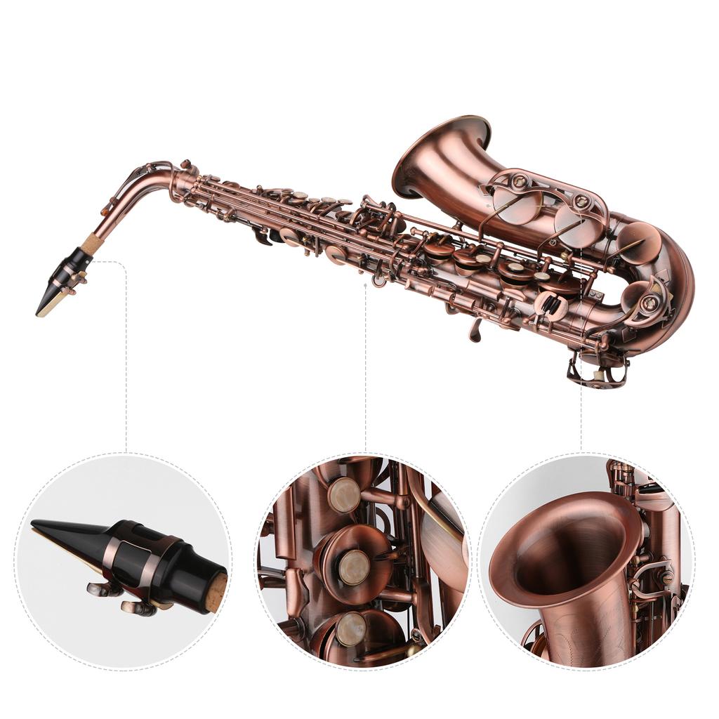Saxophone Red Antique E-flat Brass Material with Carrying Case Cleaning Cloth Brush Sax Strap