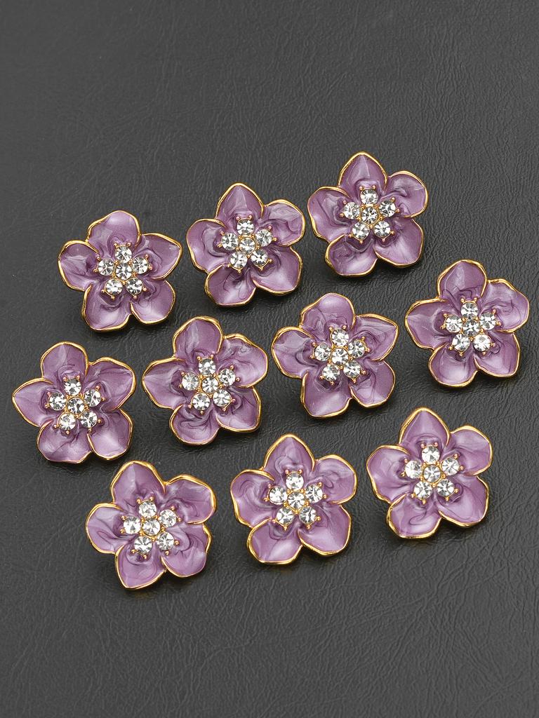 4/10Pcs/Pack 18Mm 23Mmblue Purple Flower Inlaid With Rhinestone Metal, High-End Button Sweater, Clothing, Jewelry Accessories