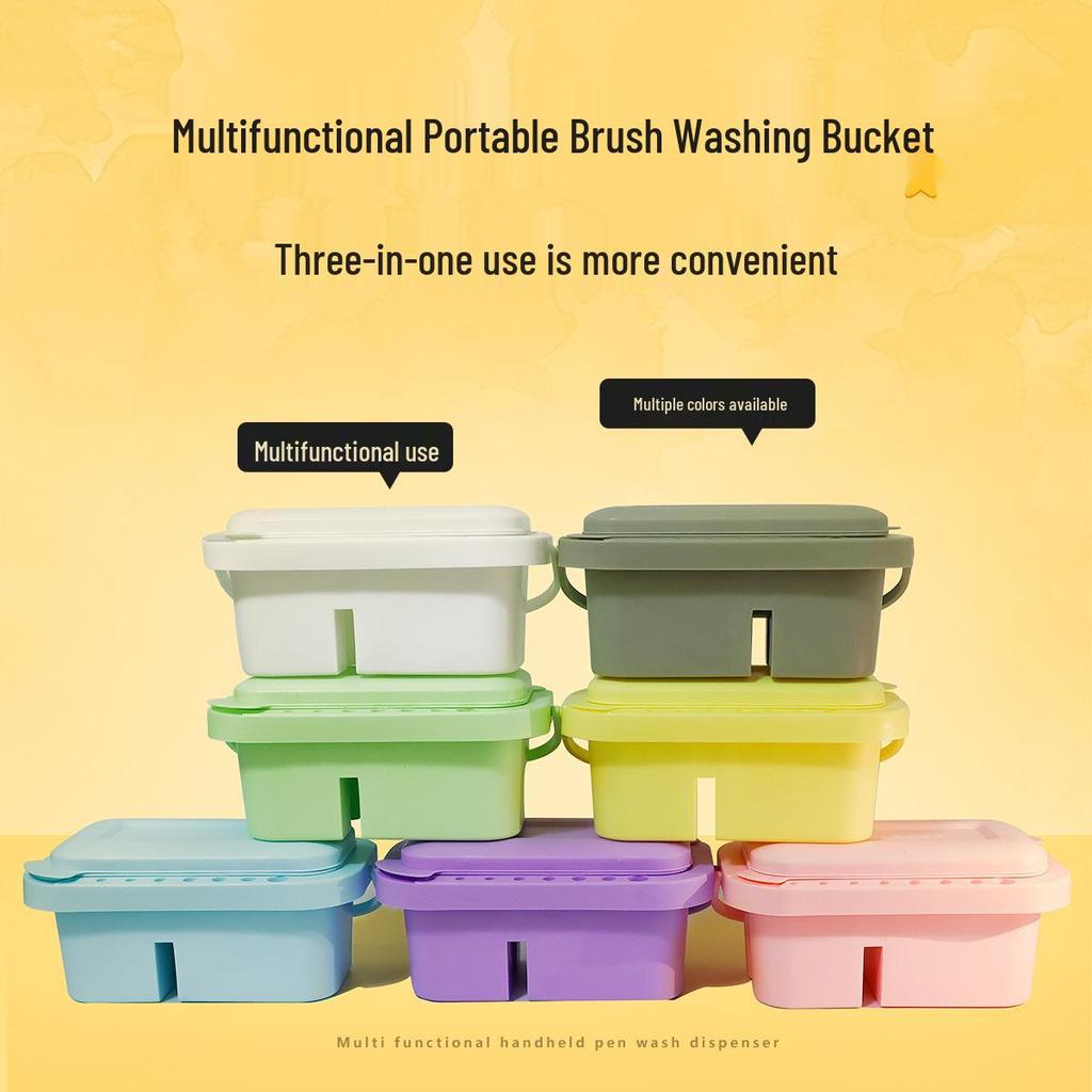 Multifunctional Hand-Carry Wash Bucket with Brush, Watercolor, Oil Painting, Gouache Palette, and Drawing Supplies