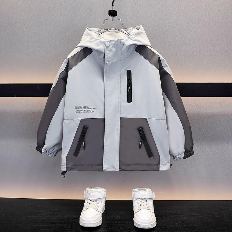 Children Clothing Color Blocking Jacket Spring Autumn Teen Boys Fashion Zipper Hooded Windbreaker Coat Kids Outewear Tops