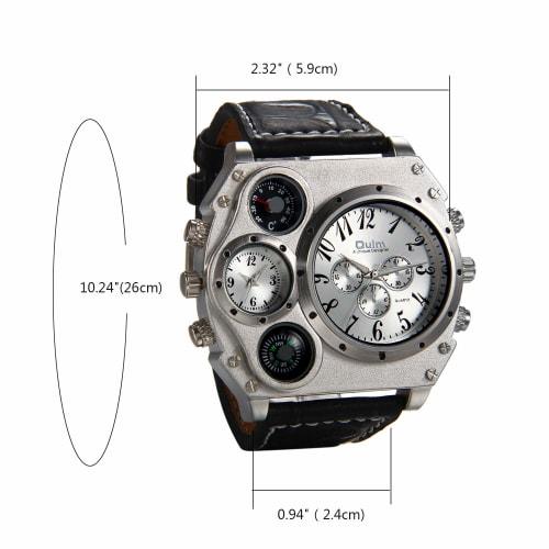 JewelryWe Fashion Men's Multi-Function Watch with Numeric Dial, Analog Display, Leather Band, Compass and Thermometer Functions, Silver and Black
