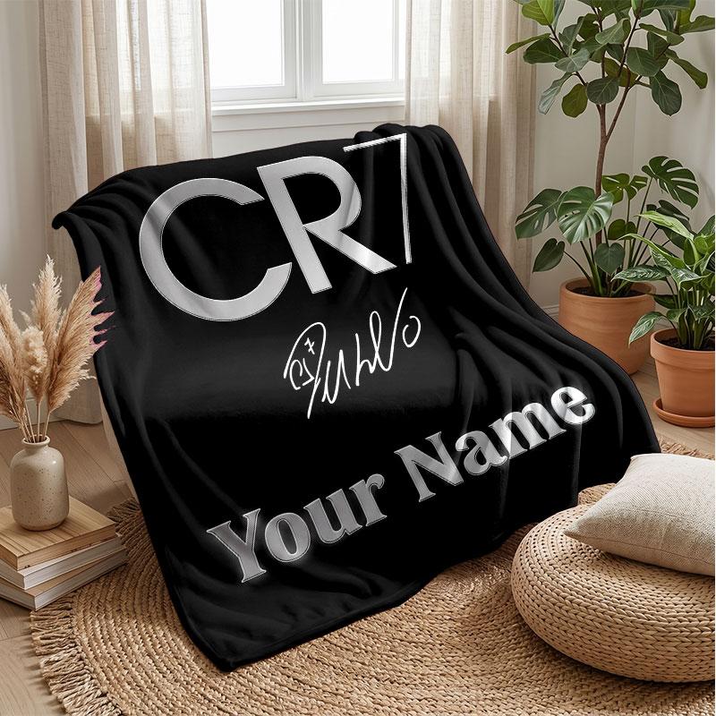 Coperta in Flanella Personalizzata con Nome Cristiano Ronaldo Logo Calcio Coperta Plaid in Pile Personalizzata Regalo Speciale per Divano Camera da Letto Casa