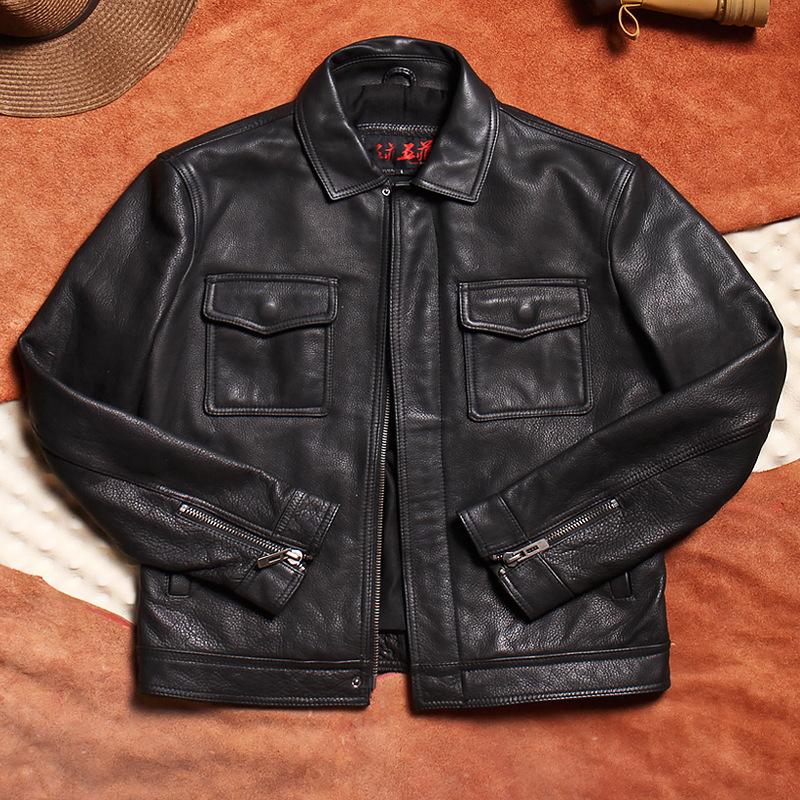 American retro Mendoza farmer heavy industry washed leather old men's tea core vegetable tanned imitation cowhide pattern leather jacket