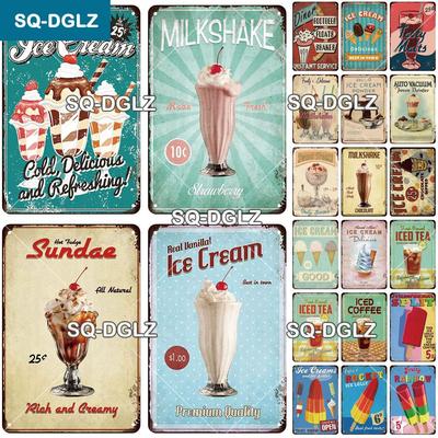 [SQ-DGLZ] Milchshake-Metallschild, Vintage-Plakette, Blechschild, Wanddekoration, Heimdekoration, Bar-Schild, Heimdekoration, Eiscreme-Poster