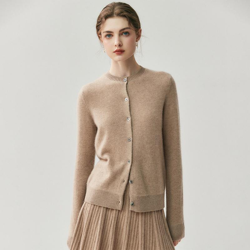 2025 Winter Women's Cashmere Round Neck Cardigan Sweater - Loose, Slimming Wool Knit Top