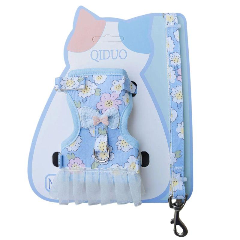 

Веревка для выгула питомца, не сдавливающая грудь и спину, поводок для собаки, веревка для кошки, поводок для собаки, поводок для собаки, сын, собаки мелких пород, кошка, товары для питомцев Small size 1.0cm Blue floral Bows lace