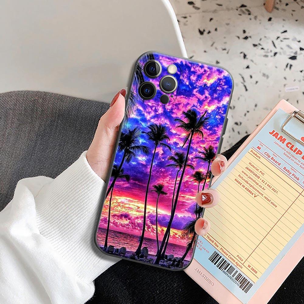 Phone Case for iPhone 11 12 13 Pro 2022 7 8 SE XR XS Max 5 5s 6 6s Plus Case Soft Silicone Cover Summer Talls Sea Palm Trees
