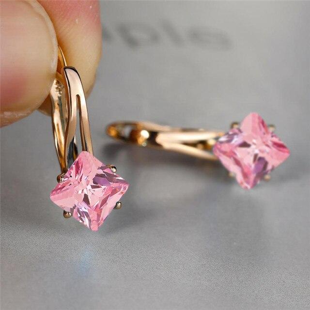 Rainbow Zircon Square Stone Earrings Antique Rose Gold Color Wedding Earrings Fashion Multicolor Crystal Hoop Earrings For Women
