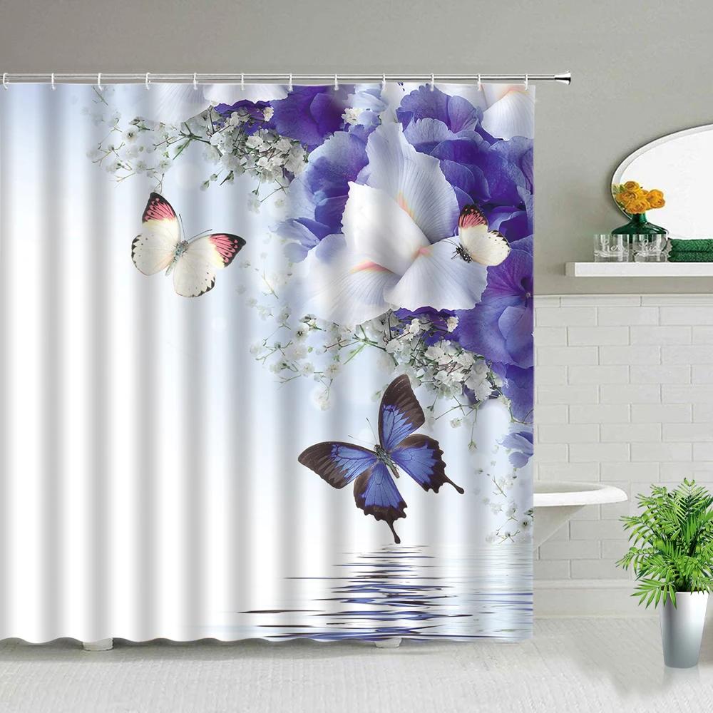 Sunflower Flower Wood Grain Plant Scenery Bathroom Shower Curtain Cactus Butterfly Bee Floral Landscape Bath Curtains With Hooks