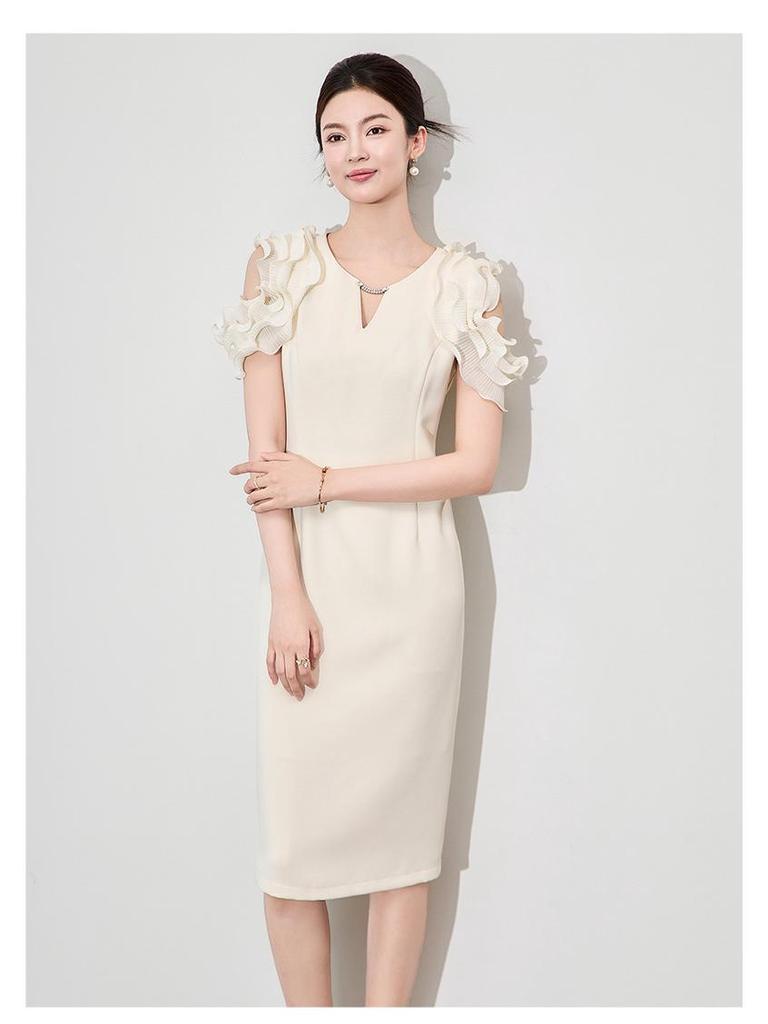 Shenzhen Nanyou Off-Shoulder Wooden Ear Edge Summer Dress - Celebrity Style Elegant Hip Skirt for Women