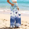 Women Summer Boho Palazzo Pants High Waist Wide Leg Printing Casual Trousers With Pockets