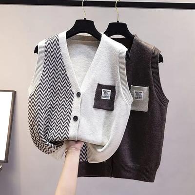 Cardigan Yelek Kadın Kolsuz Dış Giyim İlkbahar Sonbahar Örme Yelek Gevşek Kore Kadın V Yaka Rahat Örme Yelek