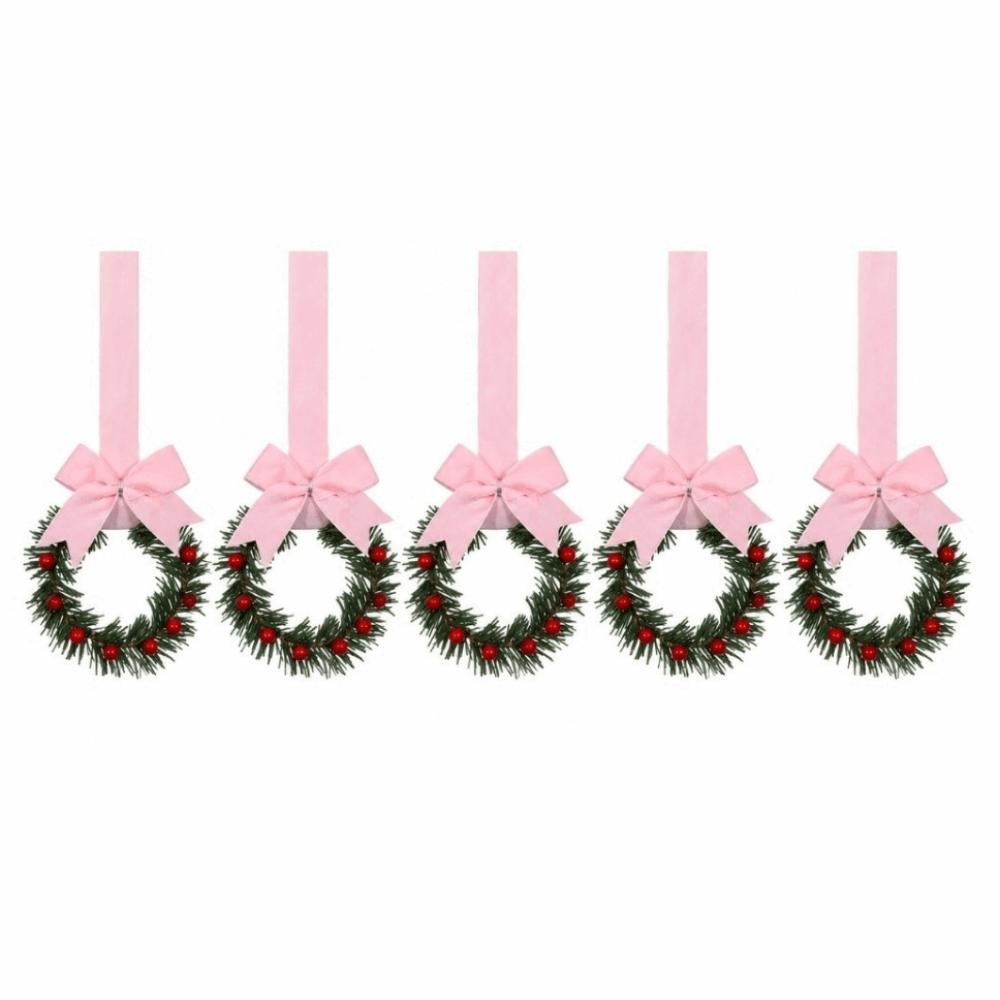 5/6pcs Pine needle Christmas Mini Wreath Pendant Simulation Wreath Hanging Ornaments Party