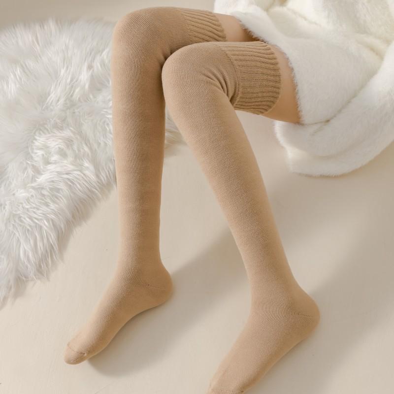 Socks Women'S Winter Fleece Thickened Women'S Fleece Knee Socks Warm Solid Color Pulled Floor Socks Stockings