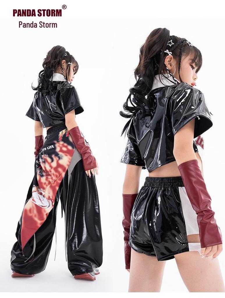 Trendy Jazz Dance Costume: Shiny Jacket and Pants Suit for Girls - Perfect for Street Dance Performances.