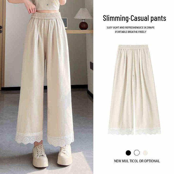 

Женские брюки широкого кроя с кружевной отделкой: Весна/Лето Свободного кроя, Стройнящие, Большого размера, Прямые Повседневные Спортивные Брюки длиной девять пунктов XXL абрикосовый