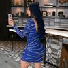 Women's Sexy Round Neck Long Sleeve Hot Drill Bag Hip Party Dress Fashion Halter Short Dress