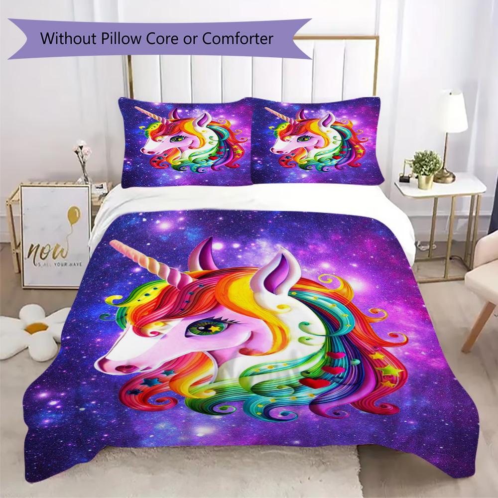 

Cute cartoon animal unicorn bedding, duvet cover, pillowcase, home decoration, birthday gift (1 * duvet cover+2 * pillowcase, coreless) 135x200cm